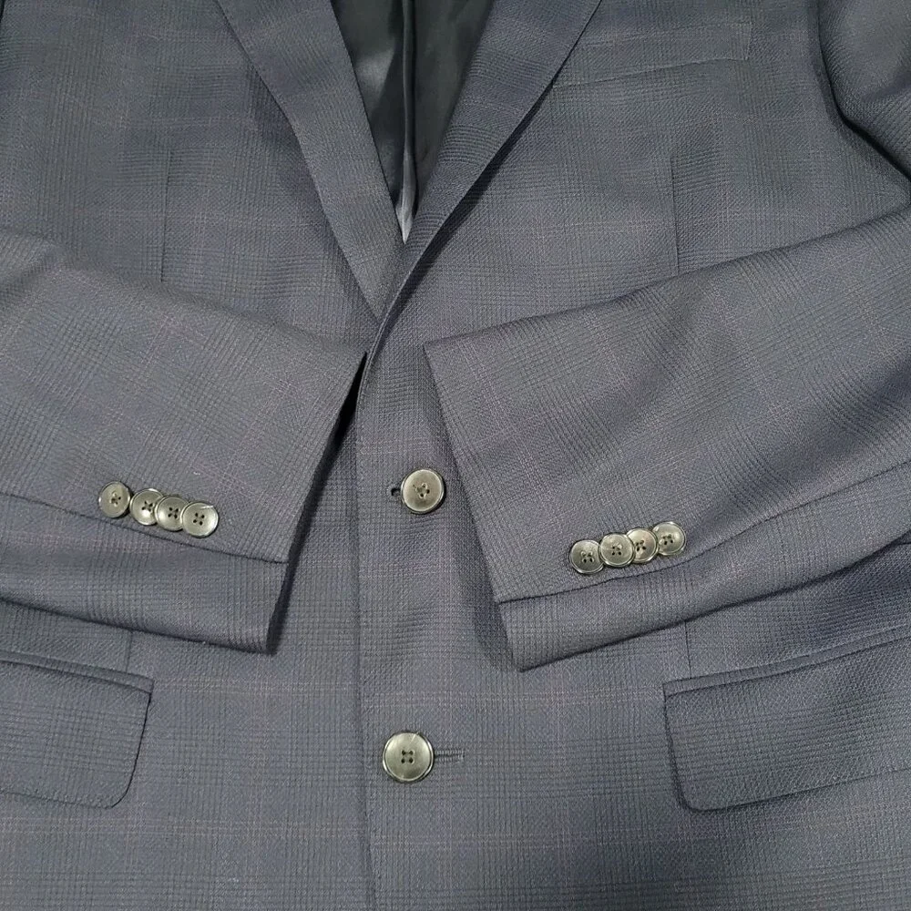 Hugo Boss x Nordstrom Blue 100% Wool Super 120 Drago Check Blazer Sport Coat 42L